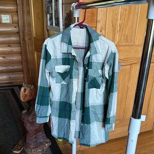 Green and White Plaid Women’s flannel shirt brown
